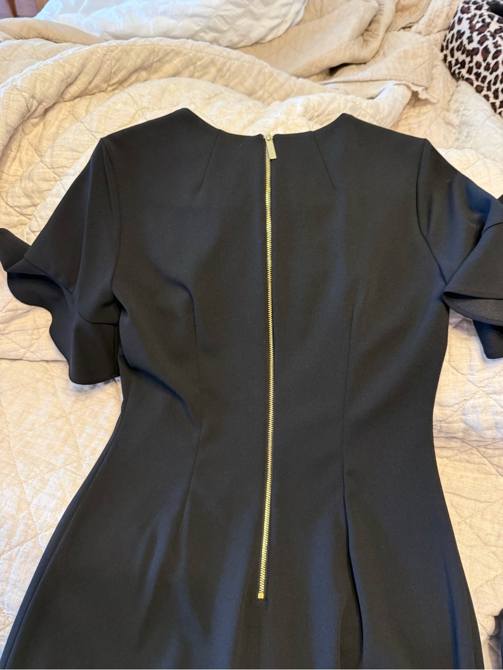 Calvin Klein Black Midi Sheath Dress with Ruffle Sleeves - Picture 3 of 7